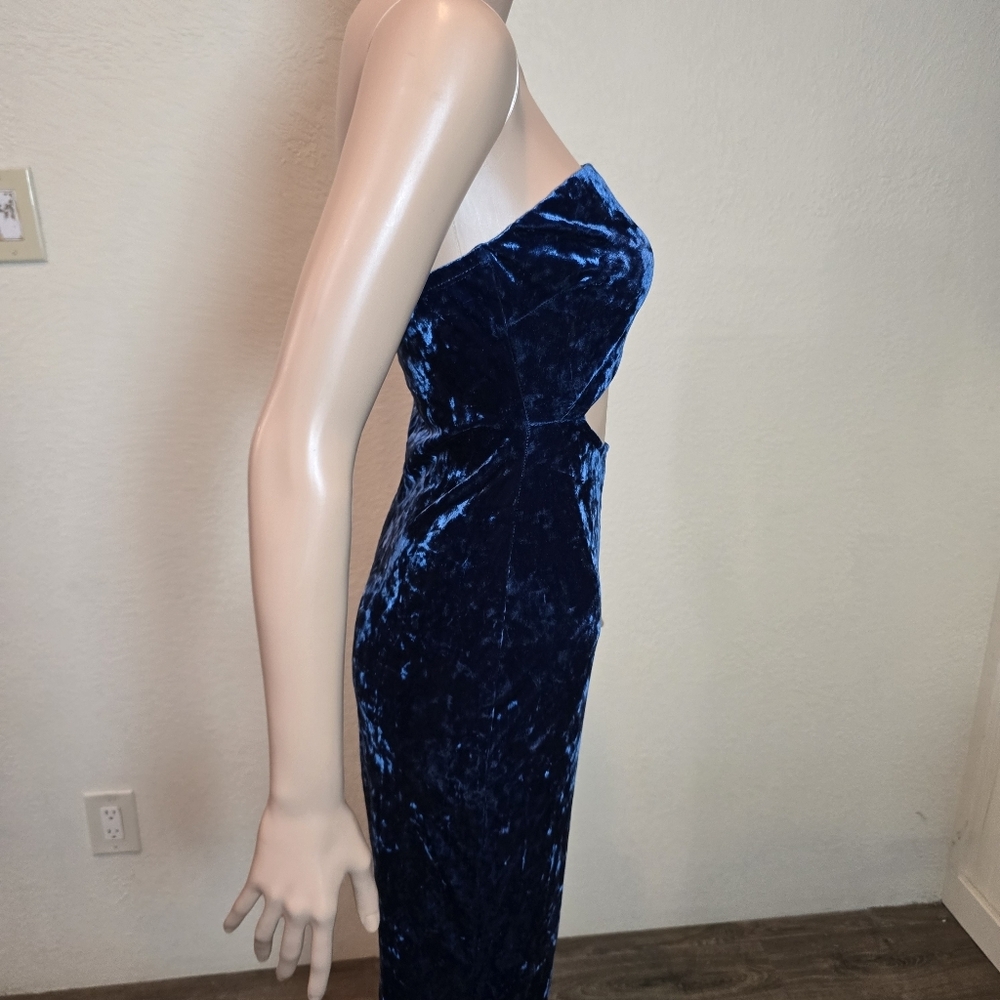 Lulus blue velvet midi dress with slits—ideal for a Friday night vibe. Medium - Picture 8 of 14